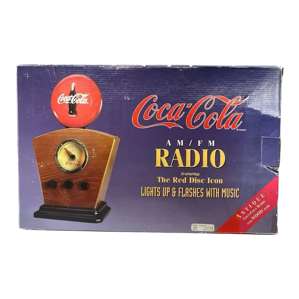Vintage Coca Cola AM/FM Wood Radio Flashing Light Antique Style Box Works 15x10